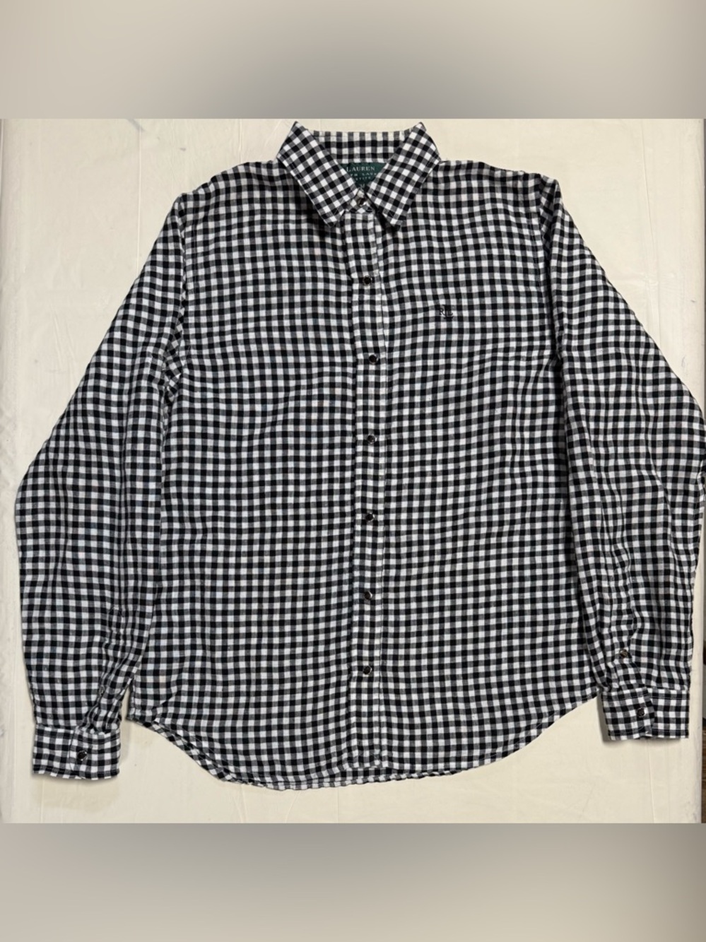 Lauren Ralph Lauren Petite Linen Gingham Button Front Shirt PM Black White